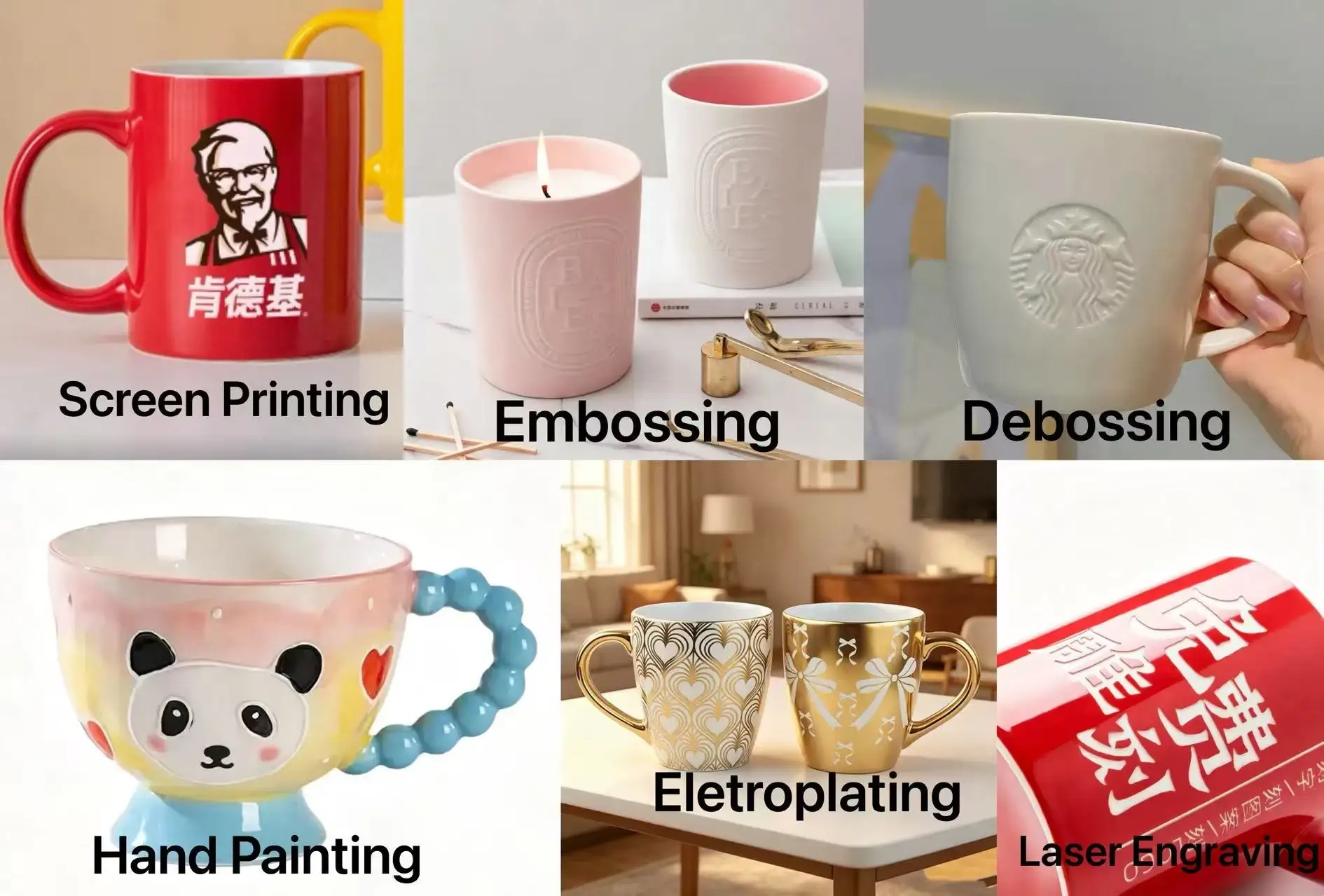 Custom ceramic tableware logo and branding services, including printing, laser engraving, and hand-painted design.